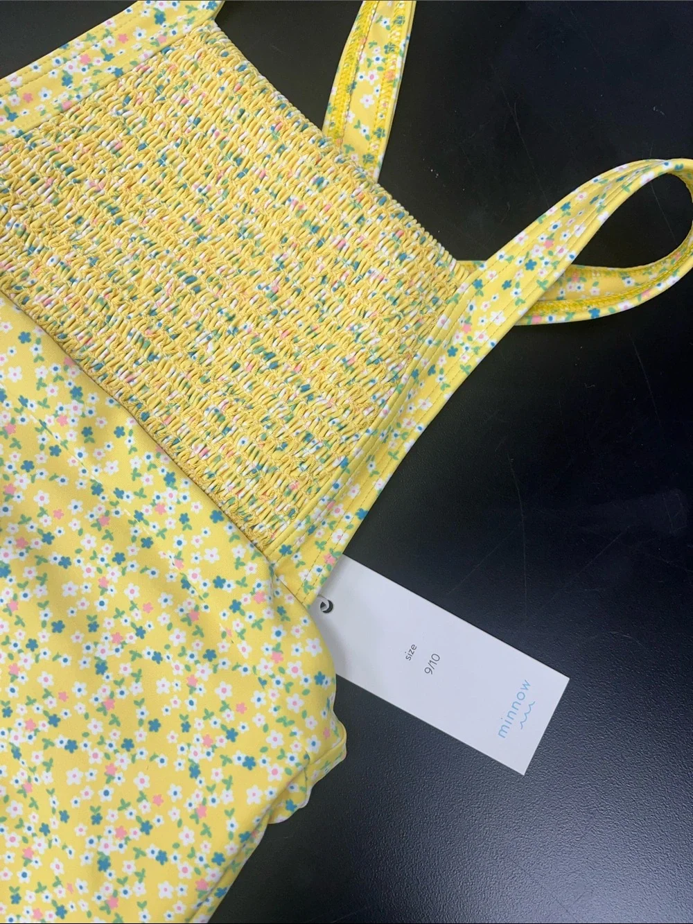 Minnow nwt Girls' Yellow Floral One-Piece Swimsuit with Smocked Bodice